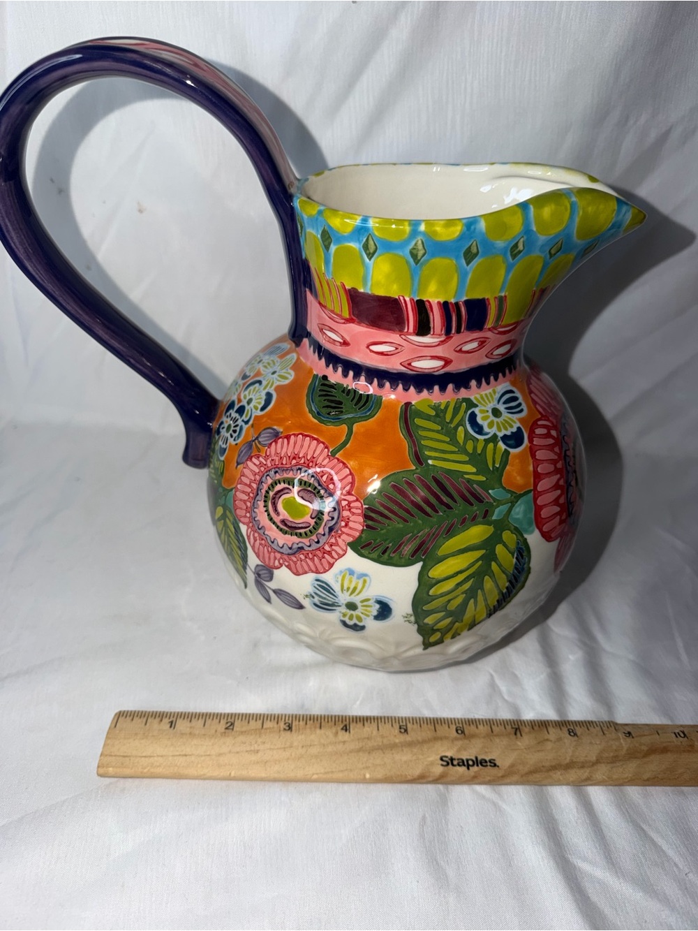 Vibrant Anthropologie "Amazon Dreams" Stoneware Pitcher - Picture 8 of 10